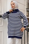 Yakası Fermuarlı Çizgili Triko Tunik Lacivert 11020-03 Yakası Fermuarlı Çizgili Triko Tunik Lacivert 11020-03