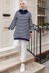 Yakası Fermuarlı Çizgili Triko Tunik Lacivert 11020-03 Yakası Fermuarlı Çizgili Triko Tunik Lacivert 11020-03