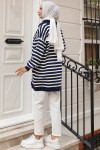 Yakası Fermuarlı Çizgili Triko Tunik Lacivert 11020-03 Yakası Fermuarlı Çizgili Triko Tunik Lacivert 11020-03