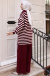 Yaka Fermuarlı Çizgili Triko Takım Bordo 11029-03 Yaka Fermuarlı Çizgili Triko Takım Bordo 11029-03