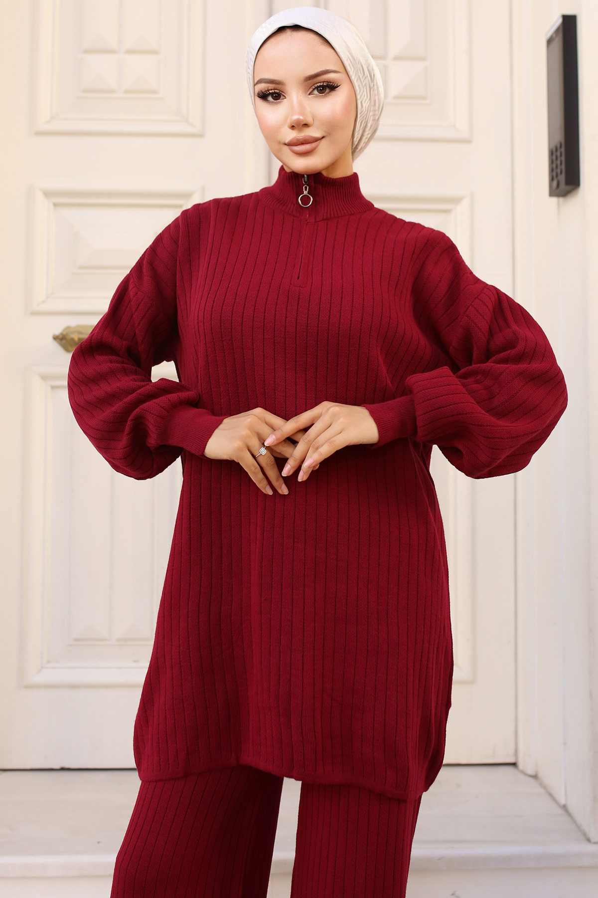 Paçası Fermuarlı Triko Takım Bordo 11030-36 Paçası Fermuarlı Triko Takım Bordo 11030-36