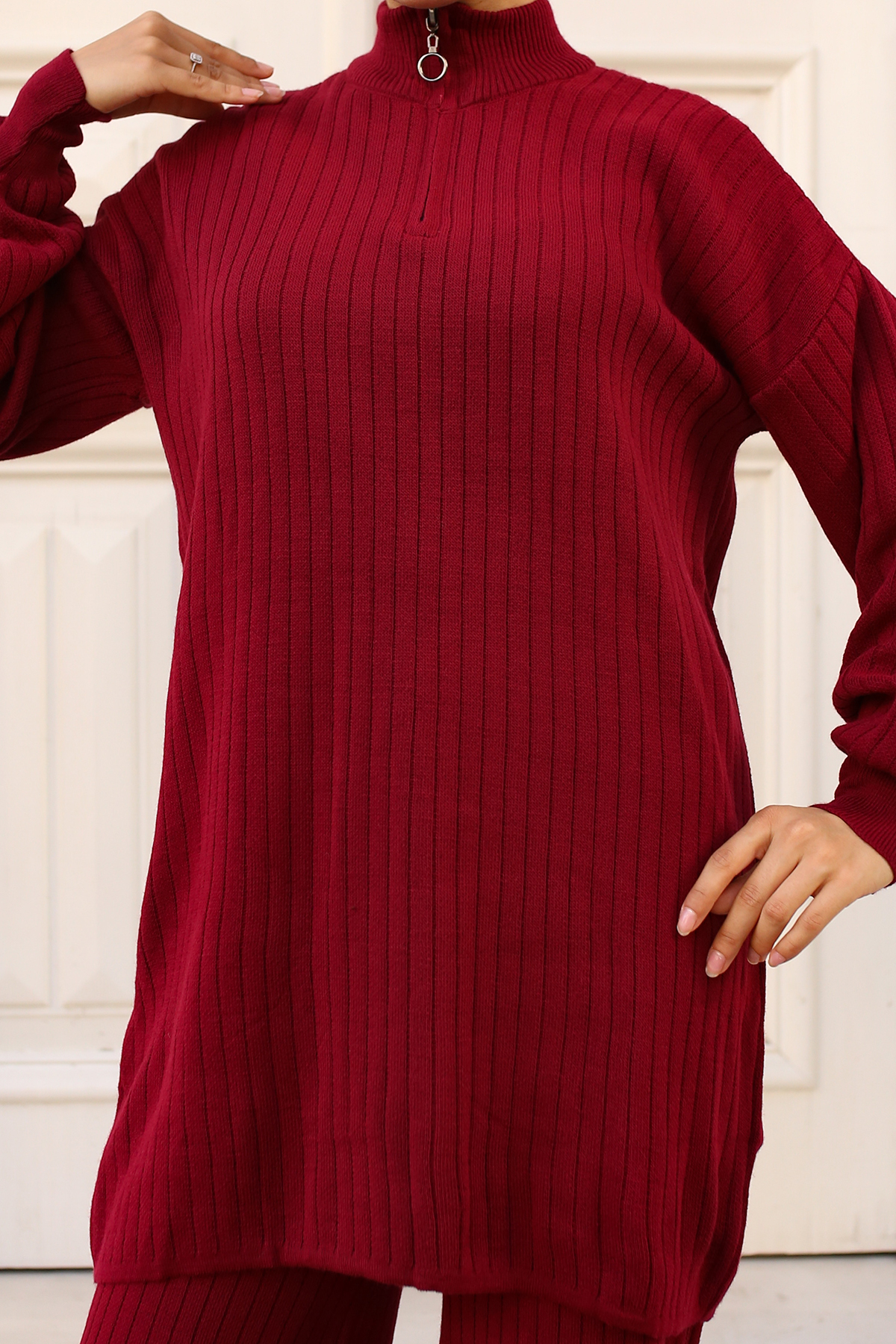 Paçası Fermuarlı Triko Takım Bordo 11030-36 Paçası Fermuarlı Triko Takım Bordo 11030-36