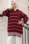 Fitilli Çizgili Triko Tunik Bordo 11033-61 Fitilli Çizgili Triko Tunik Bordo 11033-61