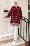 Fitilli Çizgili Triko Tunik Bordo 11033-61 Fitilli Çizgili Triko Tunik Bordo 11033-61