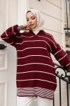 Fitilli Çizgili Triko Tunik Bordo 11033-61 Fitilli Çizgili Triko Tunik Bordo 11033-61