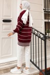 Fitilli Çizgili Triko Tunik Bordo 11033-61 Fitilli Çizgili Triko Tunik Bordo 11033-61