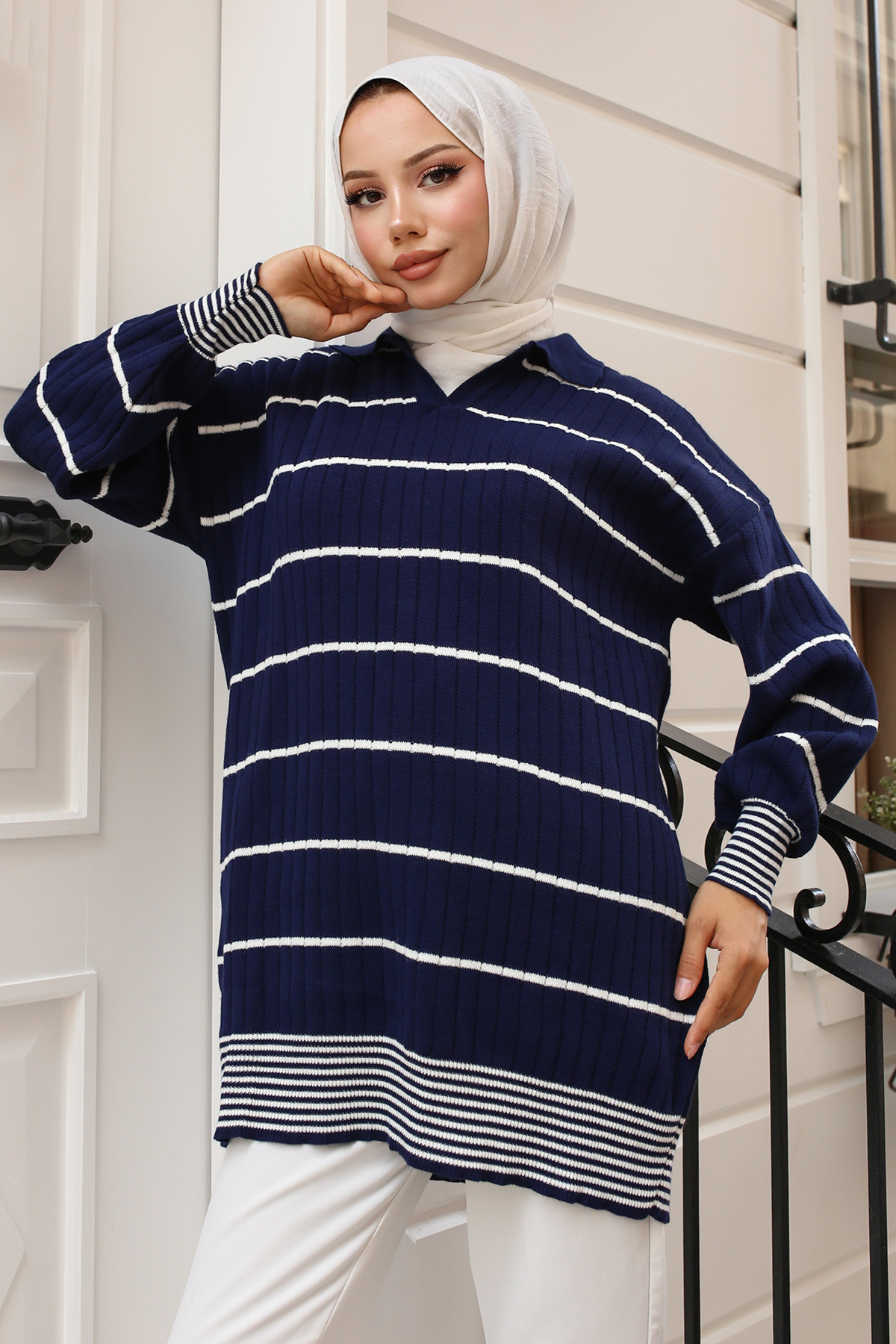 Fitilli Çizgili Triko Tunik Lacivert 11033-61 Fitilli Çizgili Triko Tunik Lacivert 11033-61