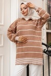Fitilli Çizgili Triko Tunik Vizon 11033-61 Fitilli Çizgili Triko Tunik Vizon 11033-61