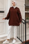 Fitilli Triko Tunik Kahverengi 11035-59 Fitilli Triko Tunik Kahverengi 11035-59