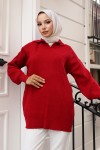 Fitilli Triko Tunik Kırmızı 11035-59 Fitilli Triko Tunik Kırmızı 11035-59
