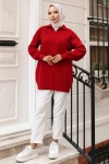 Fitilli Triko Tunik Kırmızı 11035-59 Fitilli Triko Tunik Kırmızı 11035-59