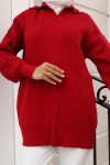 Fitilli Triko Tunik Kırmızı 11035-59 Fitilli Triko Tunik Kırmızı 11035-59