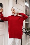 Fitilli Triko Tunik Kırmızı 11035-59 Fitilli Triko Tunik Kırmızı 11035-59