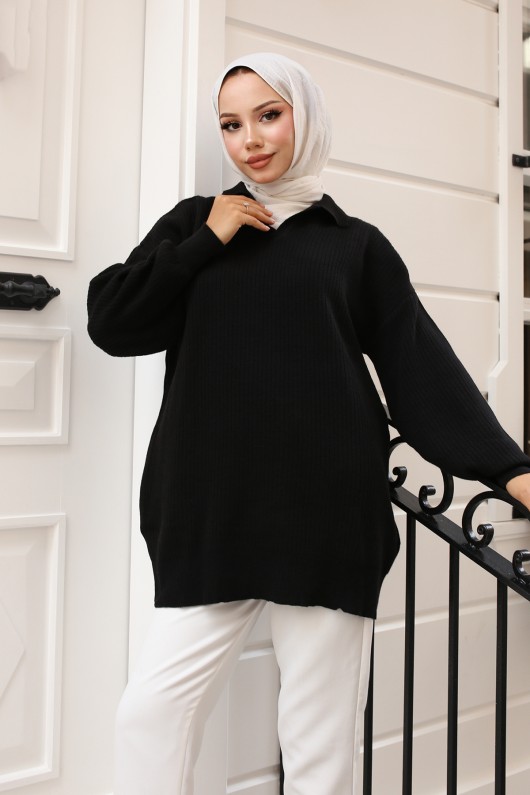  Fitilli Triko Tunik Siyah 11035-59