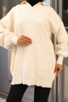 Fitilli Triko Tunik Taş Rengi 11035-59 Fitilli Triko Tunik Taş Rengi 11035-59