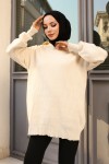 Fitilli Triko Tunik Taş Rengi 11035-59 Fitilli Triko Tunik Taş Rengi 11035-59