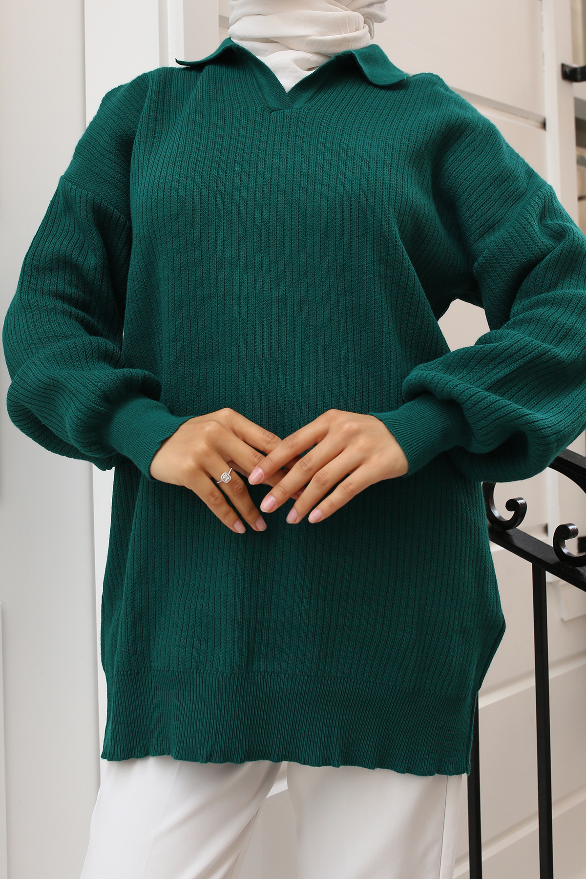 Fitilli Triko Tunik Zümrüt Yeşili 11035-59 Fitilli Triko Tunik Zümrüt Yeşili 11035-59