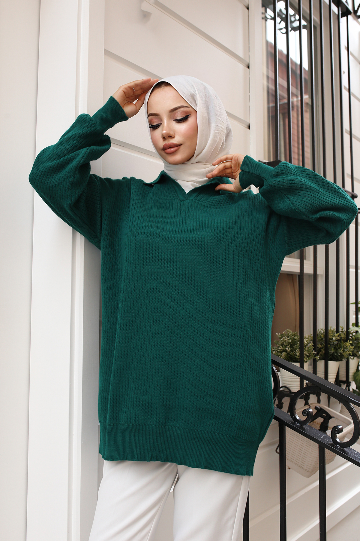 Fitilli Triko Tunik Zümrüt Yeşili 11035-59 Fitilli Triko Tunik Zümrüt Yeşili 11035-59