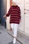 Yakası Fermuarlı Çizgili Triko Tunik Bordo 11037-30 Yakası Fermuarlı Çizgili Triko Tunik Bordo 11037-30