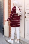 Yakası Fermuarlı Çizgili Triko Tunik Bordo 11037-30 Yakası Fermuarlı Çizgili Triko Tunik Bordo 11037-30