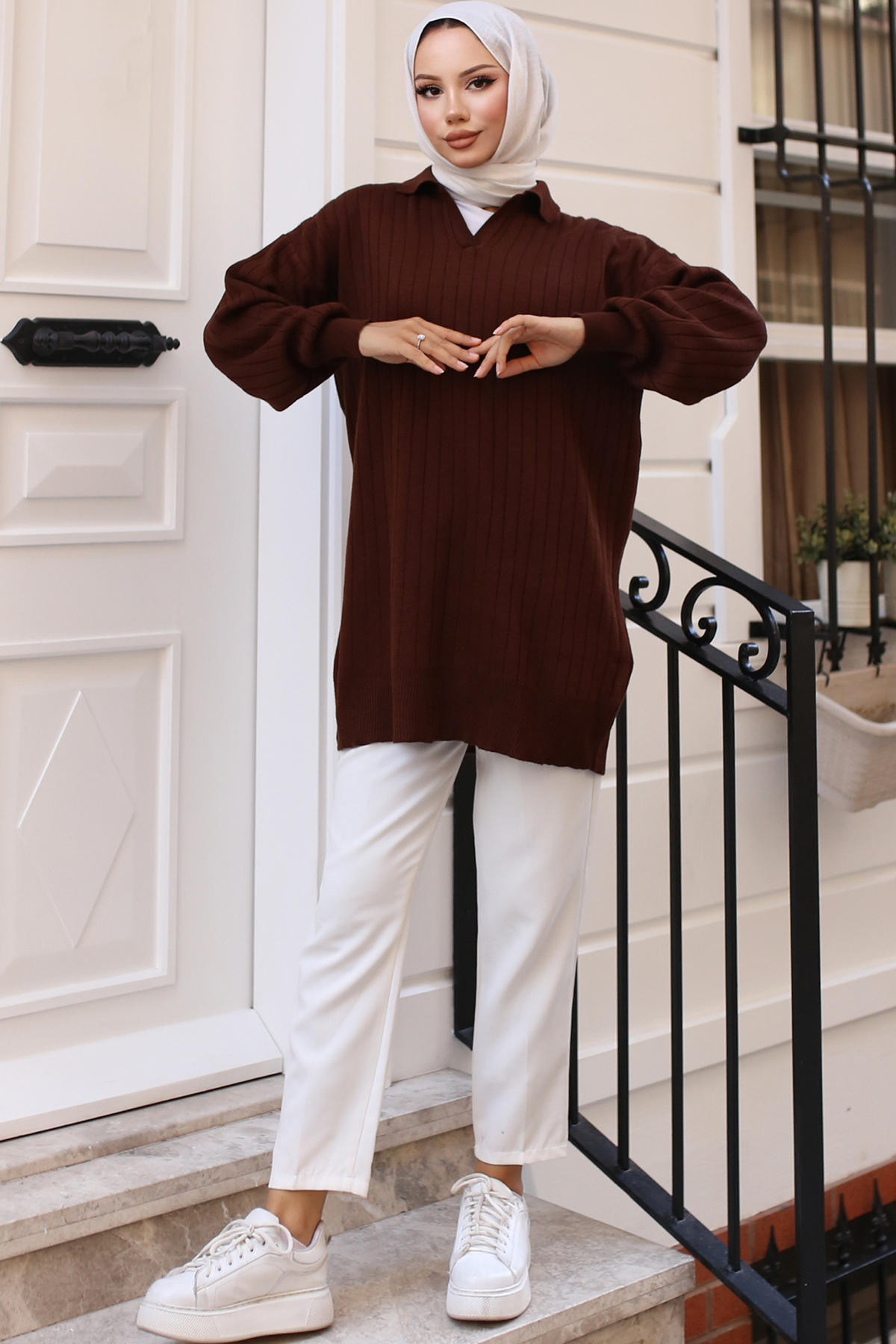 Fitilli Triko Tunik Kahverengi 11039-63 Fitilli Triko Tunik Kahverengi 11039-63