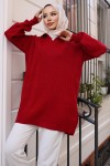 Fitilli Triko Tunik Kırmızı 11039-63 Fitilli Triko Tunik Kırmızı 11039-63