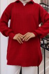 Fitilli Triko Tunik Kırmızı 11039-63 Fitilli Triko Tunik Kırmızı 11039-63
