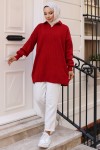 Fitilli Triko Tunik Kırmızı 11039-63 Fitilli Triko Tunik Kırmızı 11039-63