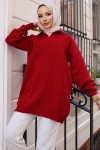 Fitilli Triko Tunik Kırmızı 11039-63 Fitilli Triko Tunik Kırmızı 11039-63