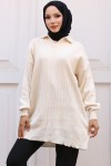  Fitilli Triko Tunik Taş Rengi 11039-63