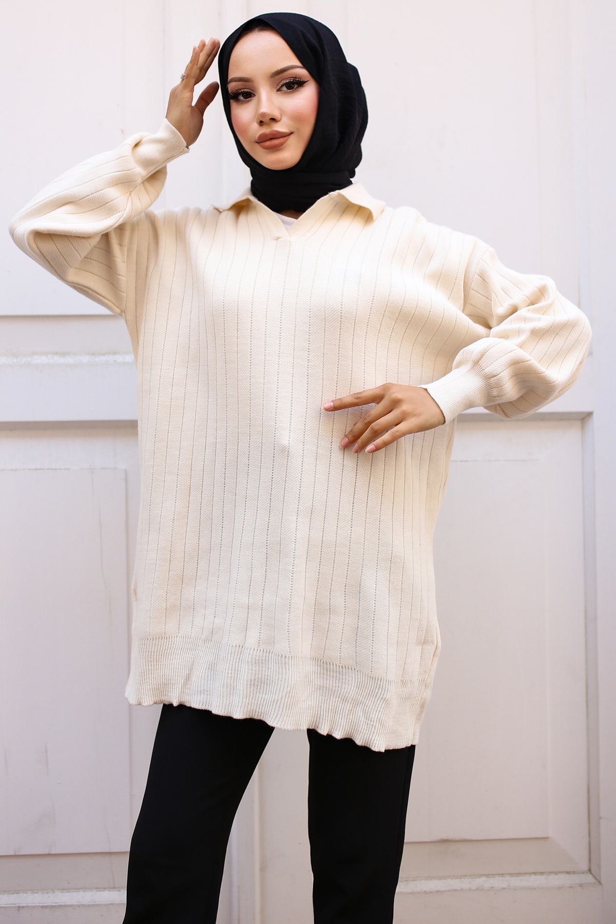  Fitilli Triko Tunik Taş Rengi 11039-63