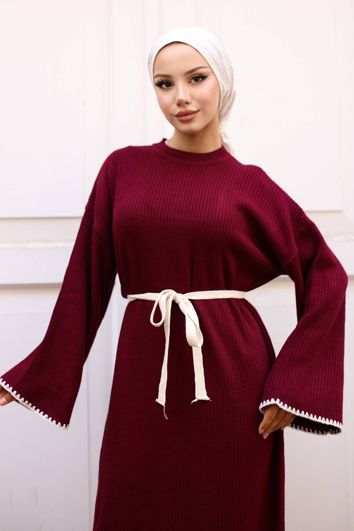 Nakış Detaylı Triko Elbise Bordo 11040-17 Nakış Detaylı Triko Elbise Bordo 11040-17