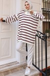 Yakası Fermuarlı Fitilli Çizgili Triko Tunik Bordo 11041-32 Yakası Fermuarlı Fitilli Çizgili Triko Tunik Bordo 11041-32