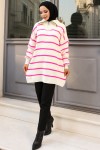Yakası Fermuarlı Çizgili Triko Tunik Fuşya 11044-02 Yakası Fermuarlı Çizgili Triko Tunik Fuşya 11044-02