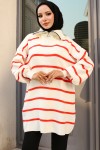Yakası Fermuarlı Çizgili Triko Tunik Oranj 11044-02 Yakası Fermuarlı Çizgili Triko Tunik Oranj 11044-02