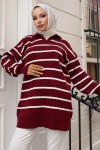 Fitilli Çizgili Triko Tunik Bordo 11045-62 Fitilli Çizgili Triko Tunik Bordo 11045-62