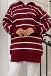 Fitilli Çizgili Triko Tunik Bordo 11045-62 Fitilli Çizgili Triko Tunik Bordo 11045-62