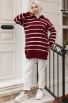 Fitilli Çizgili Triko Tunik Bordo 11045-62 Fitilli Çizgili Triko Tunik Bordo 11045-62