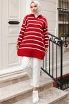 Fitilli Çizgili Triko Tunik Kırmızı 11045-62 Fitilli Çizgili Triko Tunik Kırmızı 11045-62