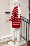 Fitilli Çizgili Triko Tunik Kırmızı 11045-62 Fitilli Çizgili Triko Tunik Kırmızı 11045-62