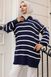 Fitilli Çizgili Triko Tunik Lacivert 11045-62 Fitilli Çizgili Triko Tunik Lacivert 11045-62
