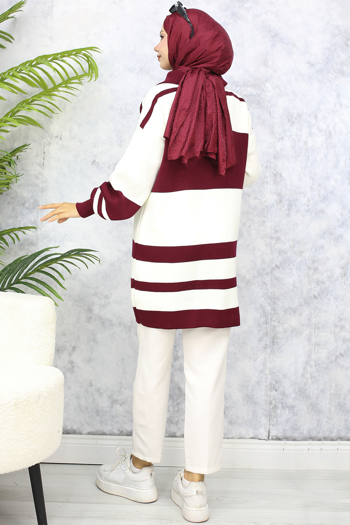 Boğazı Fermuarlı Triko Tunik Bordo 11046-20 Boğazı Fermuarlı Triko Tunik Bordo 11046-20
