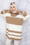 Boğazı Fermuarlı Triko Tunik Vizon 11046-20 Boğazı Fermuarlı Triko Tunik Vizon 11046-20