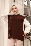 Düğme Detaylı Süveter Kahverengi 441-1 Düğme Detaylı Süveter Kahverengi 441-1