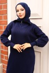 Yakası Fermuarlı Fitilli Triko Elbise Lacivert 11028-09 Yakası Fermuarlı Fitilli Triko Elbise Lacivert 11028-09