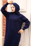 Yakası Fermuarlı Fitilli Triko Elbise Lacivert 11028-09 Yakası Fermuarlı Fitilli Triko Elbise Lacivert 11028-09