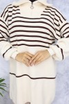 Çizgili Triko Tunik Bej 11047-22 Çizgili Triko Tunik Bej 11047-22