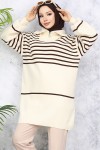 Çizgili Triko Tunik Bej 11047-22 Çizgili Triko Tunik Bej 11047-22