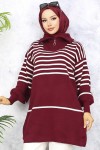 Çizgili Triko Tunik Bordo 11047-22 Çizgili Triko Tunik Bordo 11047-22