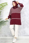 Çizgili Triko Tunik Bordo 11047-22 Çizgili Triko Tunik Bordo 11047-22